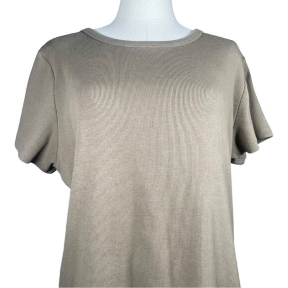 H M XXL Ribbed Basic Tshirt Stretch Plus Size Top Casual  Everyday Fashion Sage - Picture 5 of 10